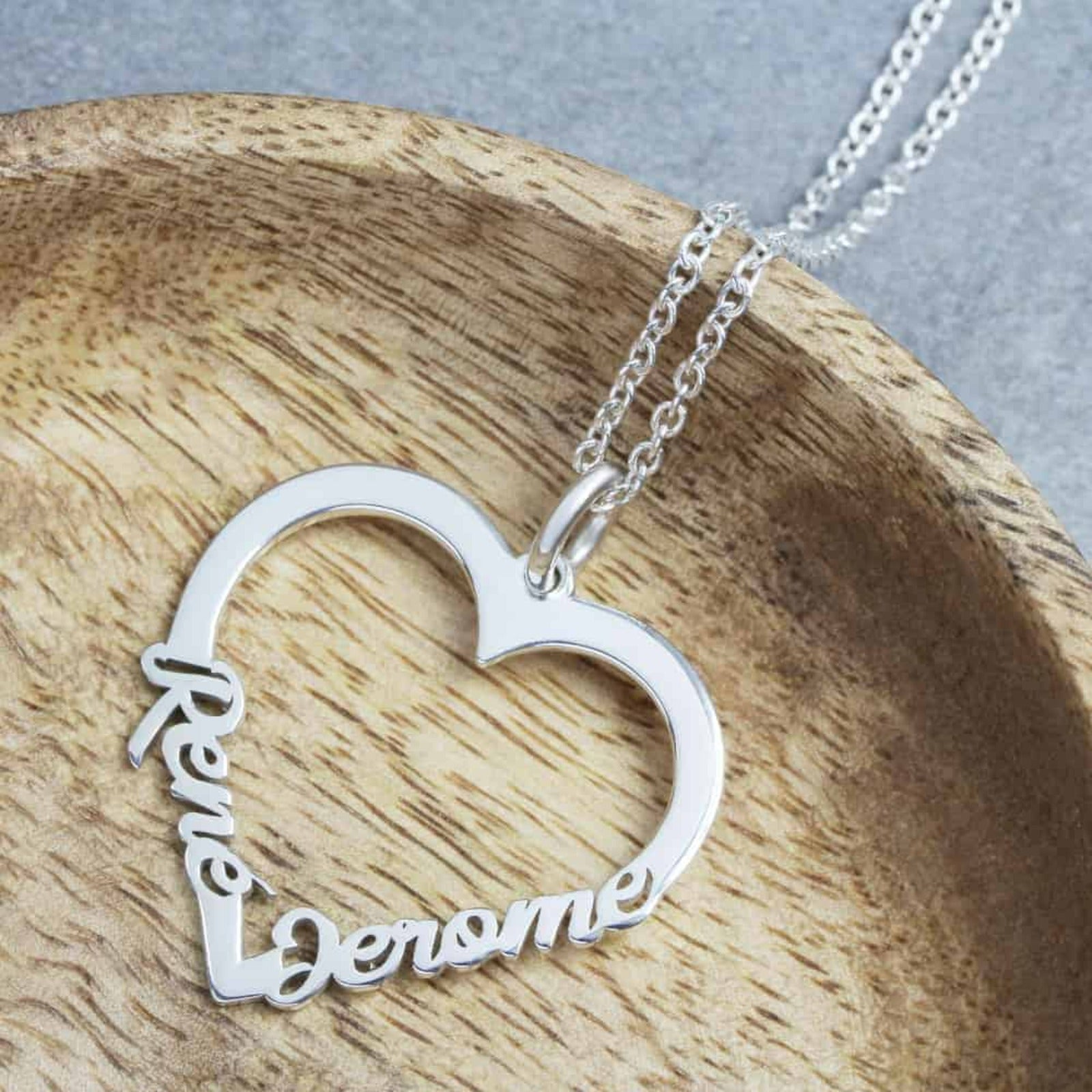 Personalised Couple Heart Name Necklace in 92.5 Sterling Silver