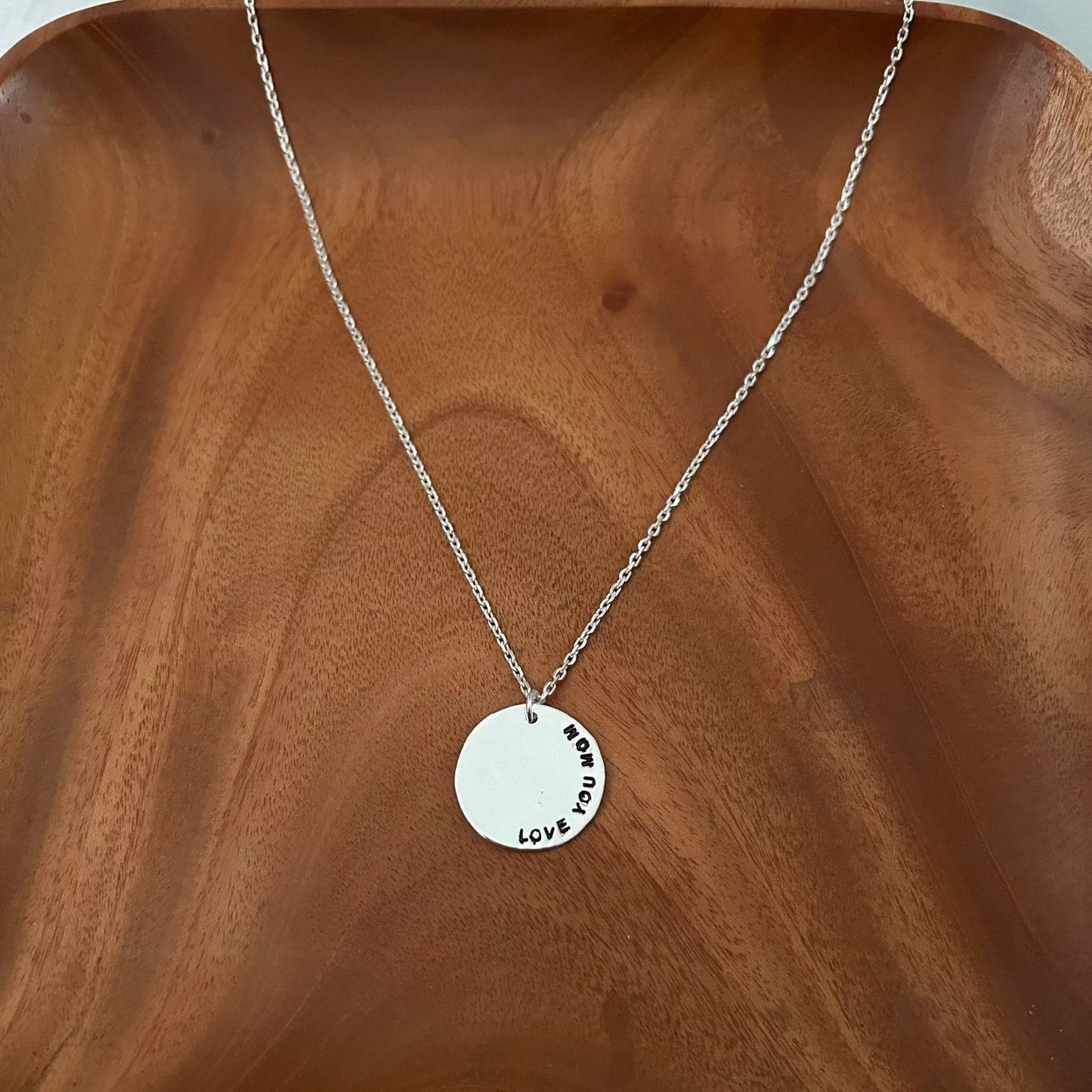 Love You Mom Custom Disc Necklace in 92.5 Sterling Silver