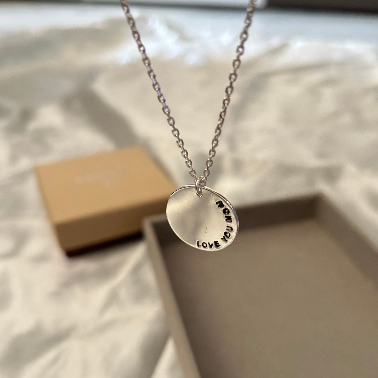 Love You Mom Custom Disc Necklace in 92.5 Sterling Silver