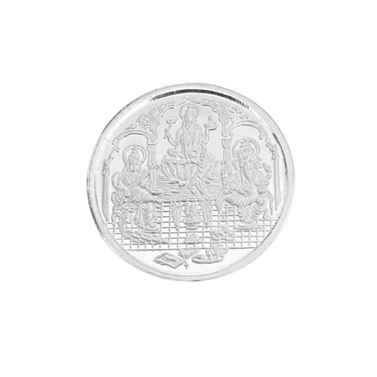 Pure 999 BIS Hallmarked 20gram- Lord Ganesha Laxmi & Saraswati Silver Coin