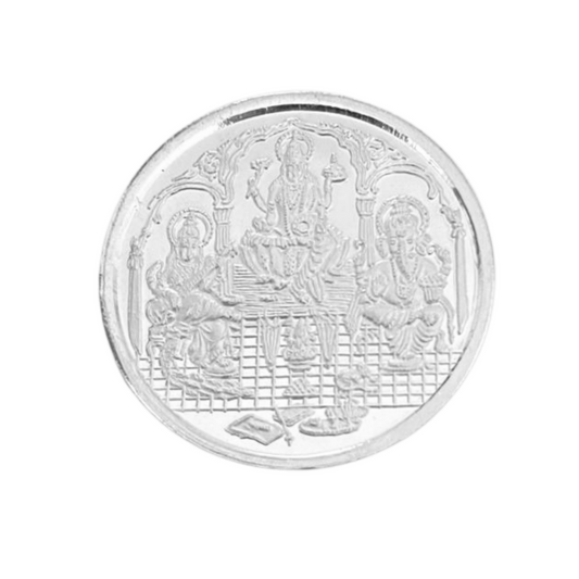 Pure 999 BIS Hallmarked 50gram- Lord Ganesha Laxmi & Saraswati Silver Coin