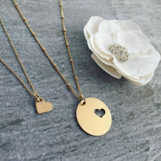 Mother Daughter Heart disc necklace 1