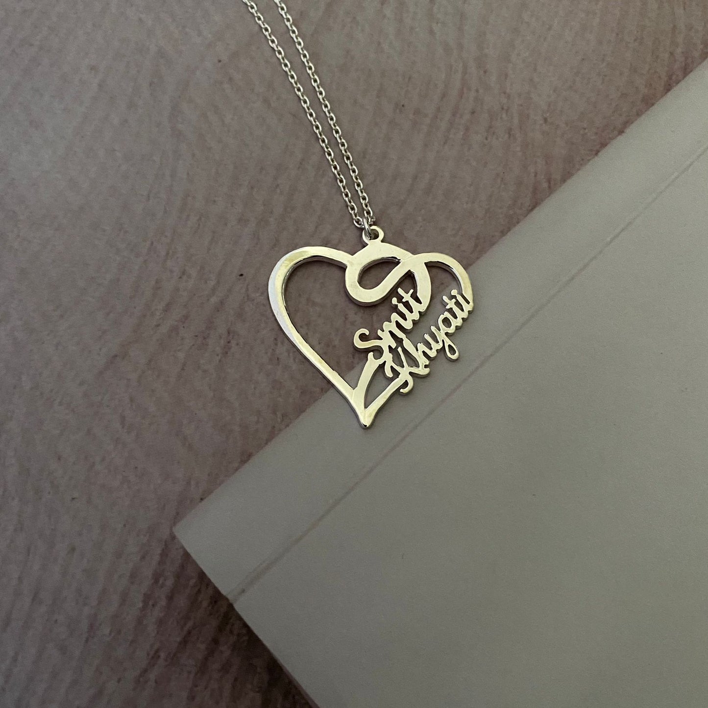 Personalised Overlapping Heart Couple Name Necklace in 92.5 Sterling Silver