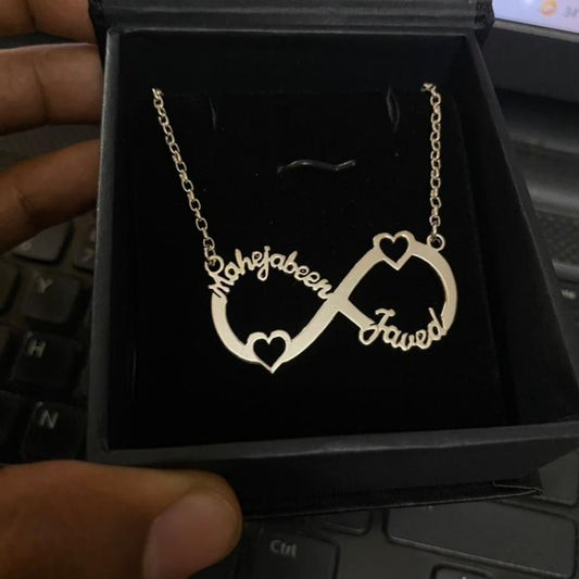 Personalised Infinity Necklace with 2 Names in 92.5 Sterling Silver