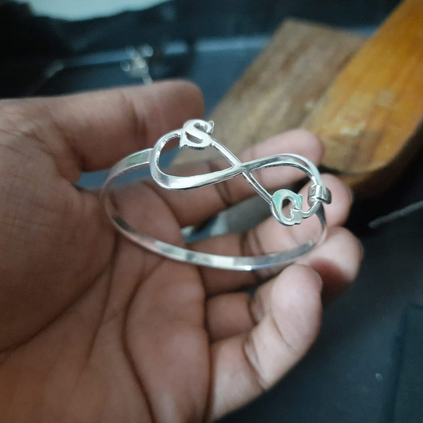 Initials Infinity Kada in 92.5 Sterling Silver