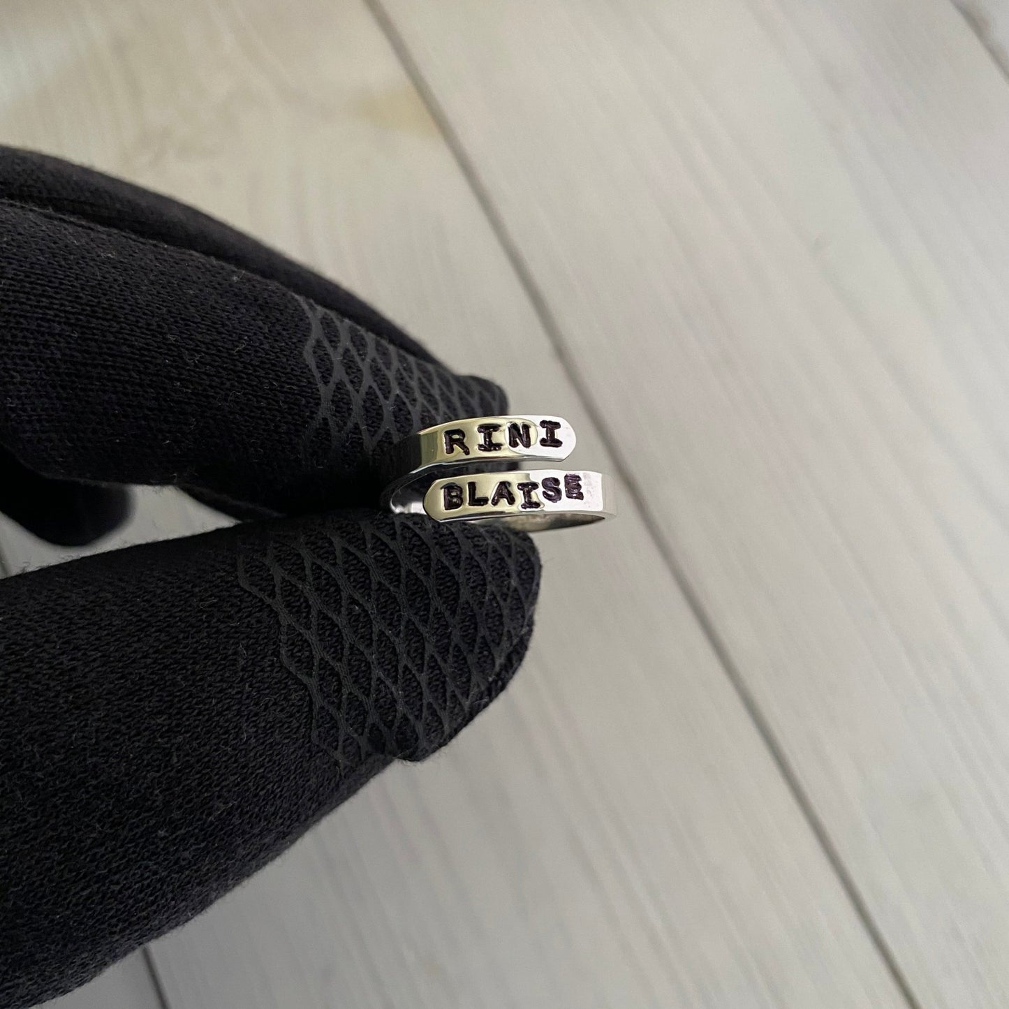 Personalised adjustable stamp couple name ring in 92.5 Sterling Silver
